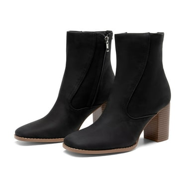 BURUDANI Women's Ankle Boots low Heel Side Zip Chunky Booties Black-Pu Size 7