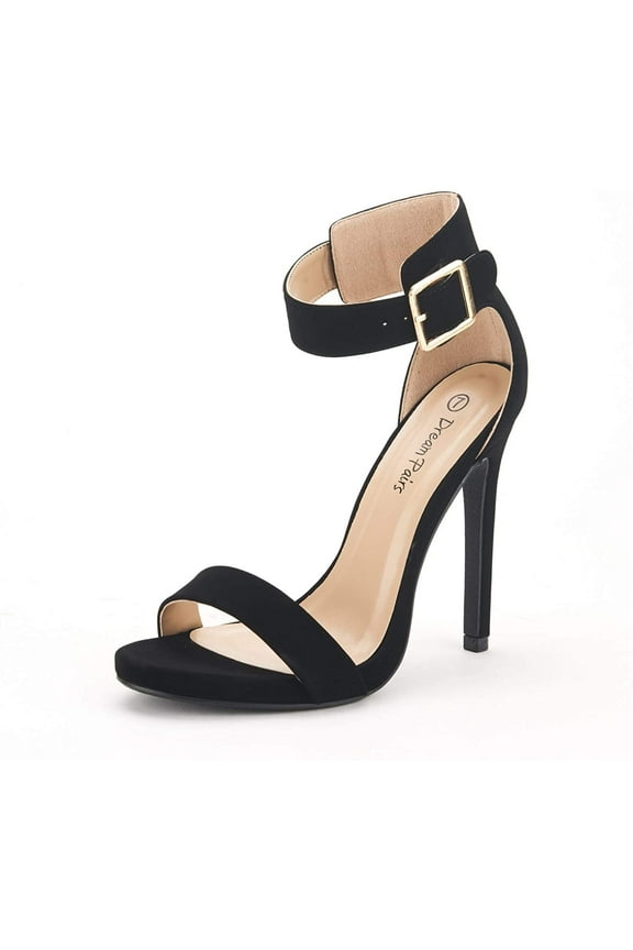 Women's Ankle Strap Open Toe Stilettos High Heel Sandals Party Dress Black/Nubuck Size 8.5