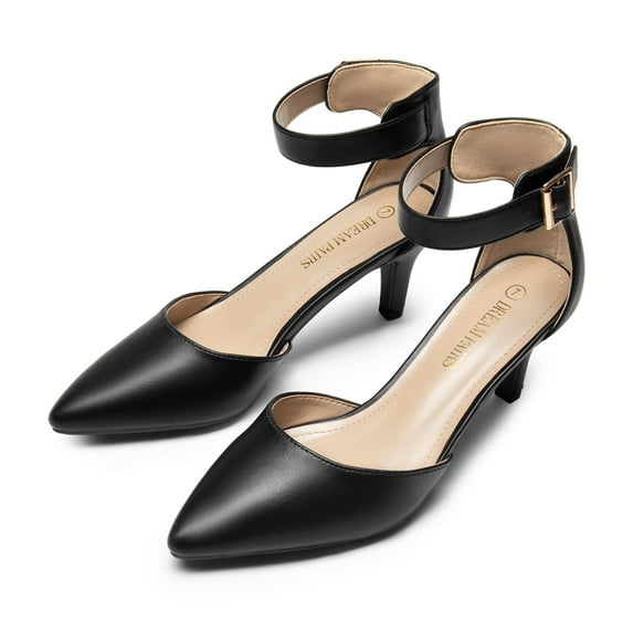 BURUDANI Women's Ankle Strap Pump Dress Shoes Fashion Low Heel Pointed Toe Pump Shoes BLACK/PU Size 10