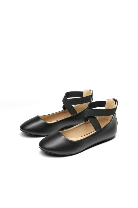 Women’s Ballerina Ballet Flat Low Heel Shoes Elastic Ankle Strap Shoes Black/Pu Size 11