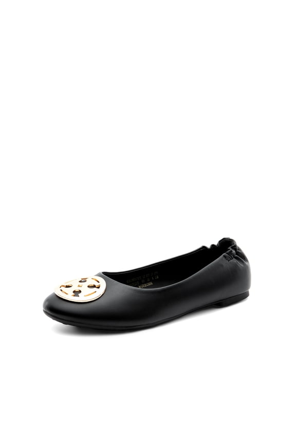 Women's Slip-On Ballet Flats with Gold Medallion Accent