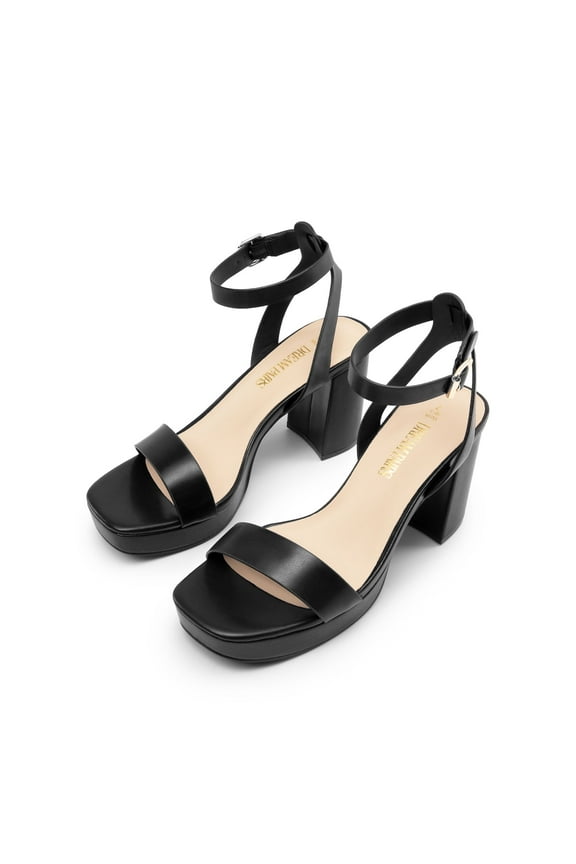 Women's Block Heel Sandals High Block Heels Chunky Dress Shoes BLACK-PU Size 7.5