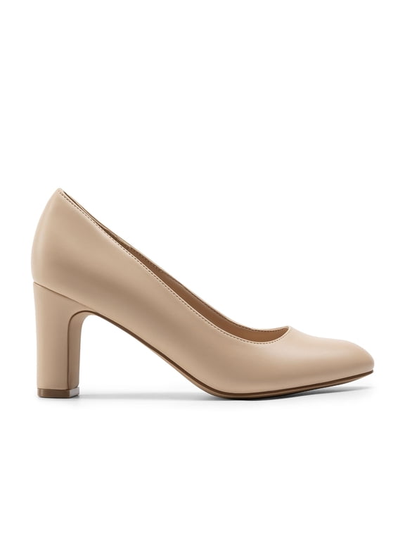Women's Block Heels Closed Toe High Chunky Rounded Toe Pumps Comfortable Slip On Work Shoes