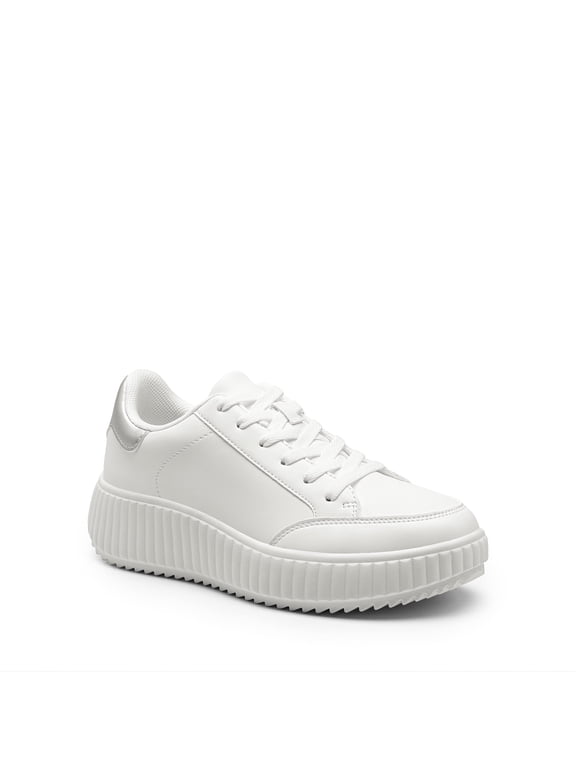 Women's Casual Walking Shoes Comfortable Chunky Platform Fashion Sneakers White/Silver Size 7.5