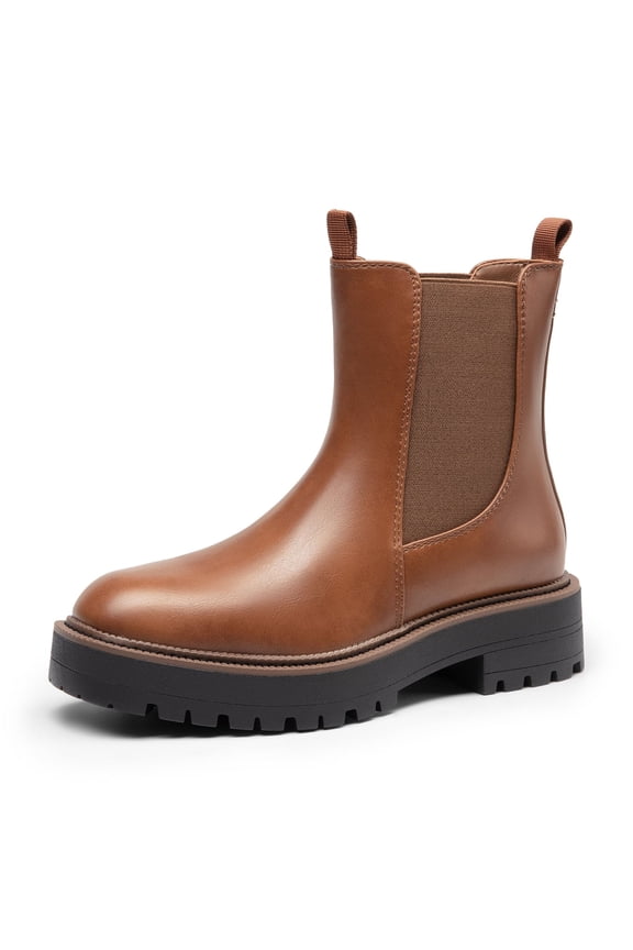 Women’s Chelsea Ankle Boots Square Toe, Low Heel, Lug Sole Platform Booties