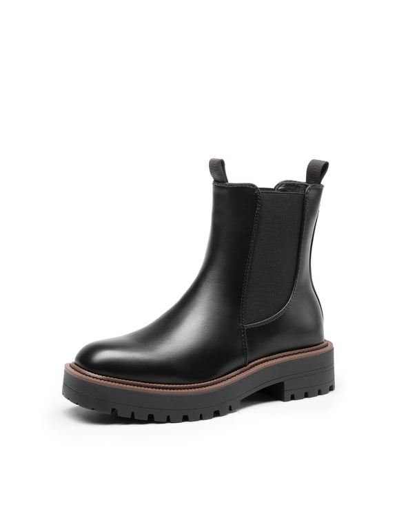 Women’s Chelsea Ankle Boots Square Toe, Low Heel, Lug Sole Platform Booties