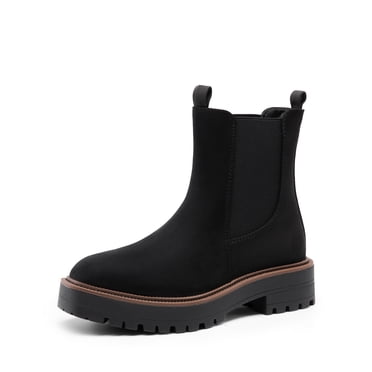 Women's Chelsea Ankle Boots Round Toe Fashion Platform Dress Boots Chunky Heel Lug Sole Slip On Booties Shoes