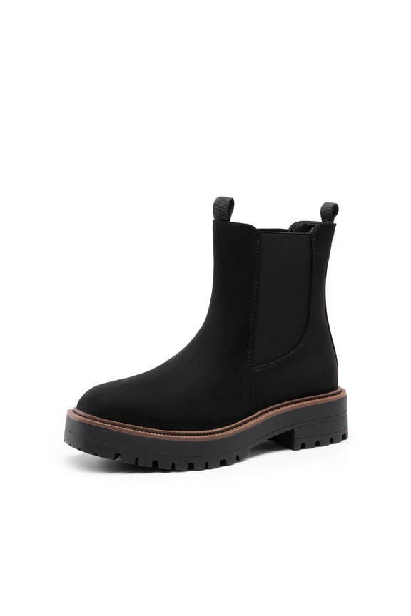 Women’s Chelsea Ankle Boots Square Toe, Low Heel, Lug Sole Platform Booties