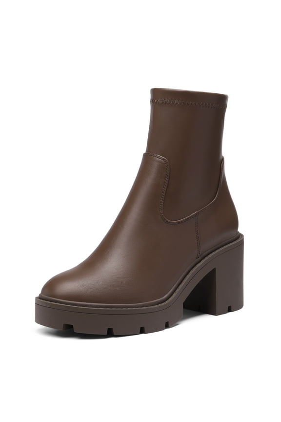 Women’s Chelsea Platform Ankle Boots Chunky Heel Elastic Side Lug Sole