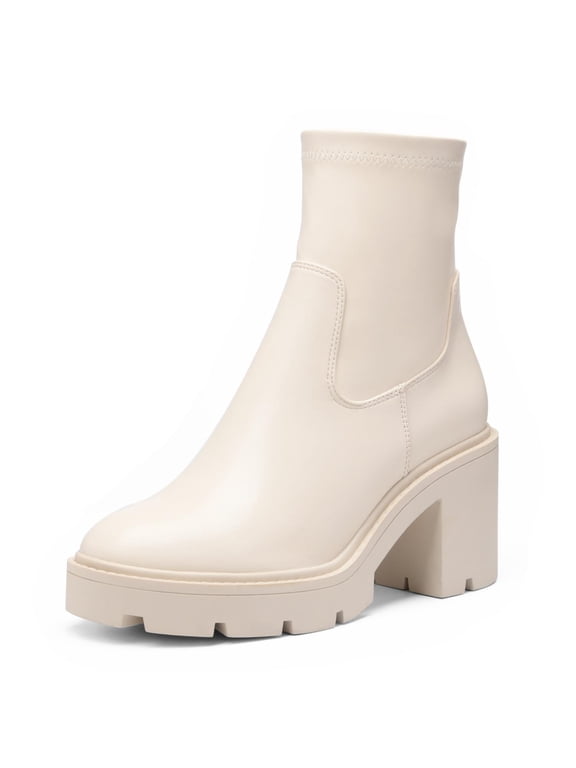 Women’s Chelsea Platform Ankle Boots Chunky Heel Elastic Side Lug Sole