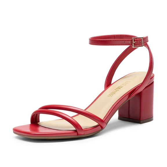 BURUDANI Women's Chunky Block Strappy Heels Square Open Toe Ankle Strap Comfortable Wedding Party Dressy Low Heeled Sandals Shoes