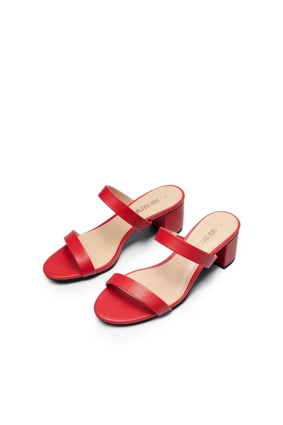 Women's Chunky Heel Sandals Two Strap Open Toe Low Block Dress Pumps Shoes RED/PU Size 5