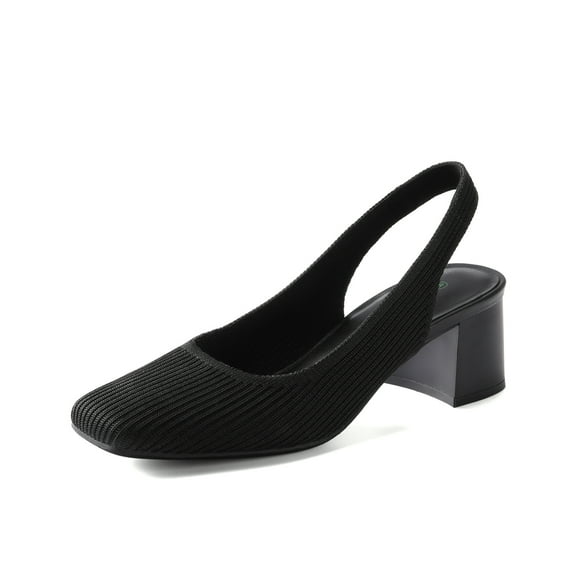 BURUDANI Women's Chunky Heels Square Toe Work Pumps Comfortable Slingback Knitted Closed Toe Dress Wedding Shoes