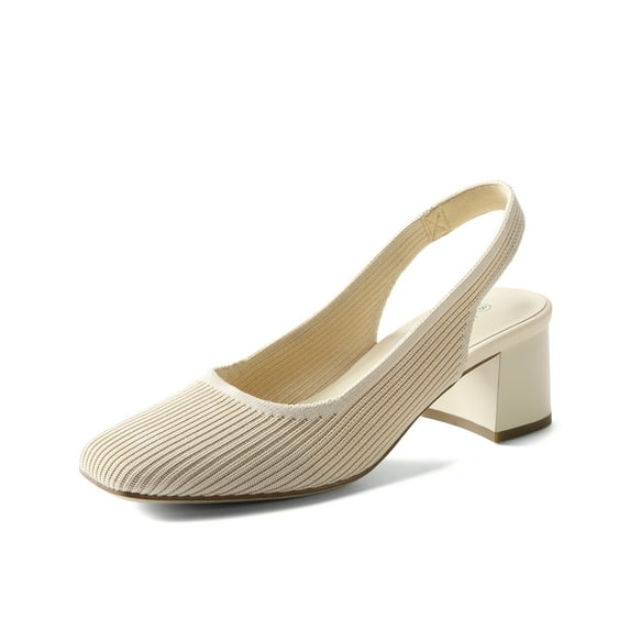 BURUDANI Women's Chunky Heels Square Toe Work Pumps Comfortable Slingback Knitted Closed Toe Dress Wedding Shoes