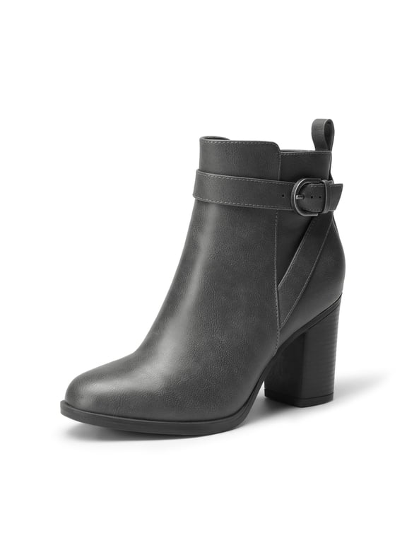 Women’s Chunky High-Heel Ankle Boots Round Toe, Fall Short Booties