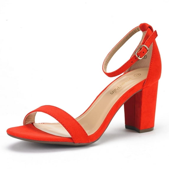 BURUDANI Women's Chunky High Heel Sandals Ankle Strap Open Toe Dress Shoes RED/SUEDE Size 12