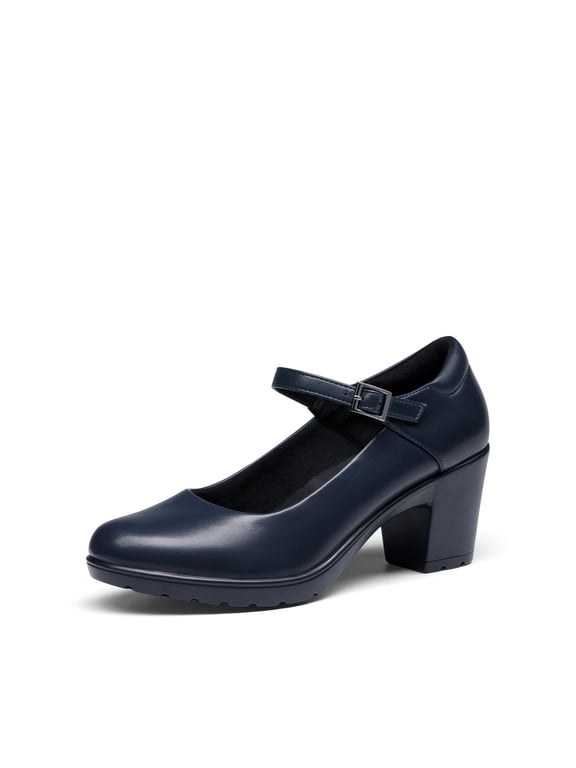 Women's Chunky Low Block Heels Mary Jane Closed Toe Work Pumps Comfortable Round Toe Dress Wedding Shoes Wide Shoes