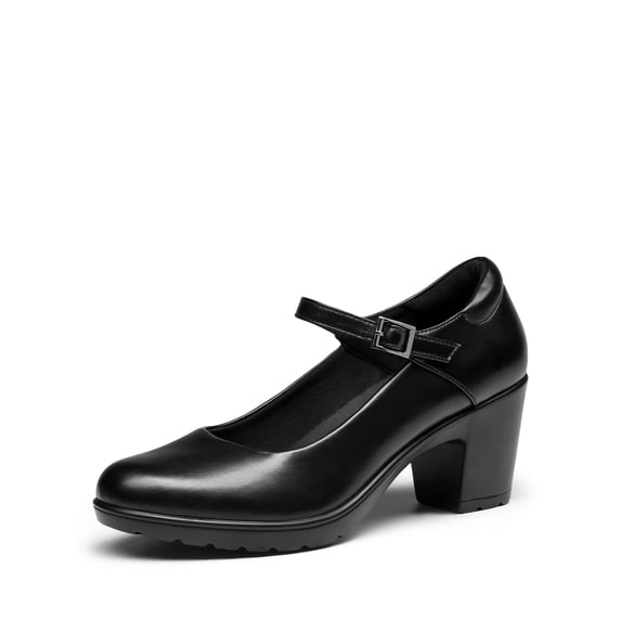 BURUDANI Women's Chunky Low Block Heels Mary Jane Closed Toe Work Pumps Comfortable Round Toe Dress Wedding Shoes Wide Shoes