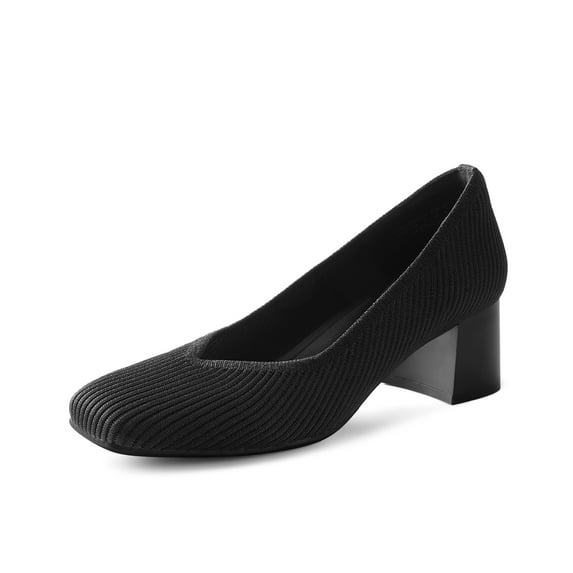 BURUDANI Women's Chunky Low Block Heels Square Toe Work Pumps Comfortable Knitted Closed Toe Dress Wedding Shoes