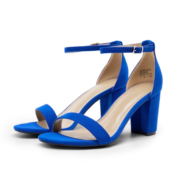 BURUDANI Women's Chunky Low Heels Sandals Ankle Strap Wedding Shoes