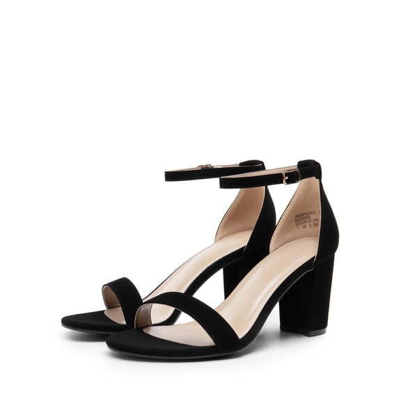 BURUDANI Women's Chunky Low Heels Sandals Ankle Strap Wedding Shoes