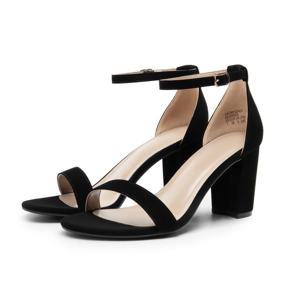 BURUDANI Women's Chunky Low Heels Sandals Ankle Strap Wedding Shoes