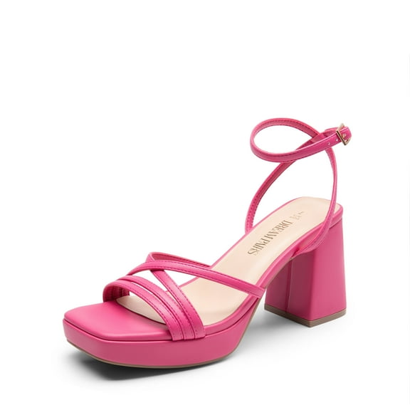 BURUDANI Women's Chunky Platform Heel Open Toe Ankle Strap Strappy Sandals Dress Shoes