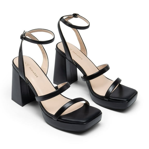 BURUDANI Women's Chunky Platform Heel Open Toe Ankle Strap Strappy Sandals Dress Shoes