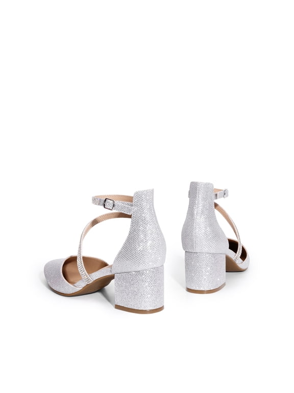 Women's Closed Pointed Toe Low Chunky Heels Pumps Ankle Strap Wedding Business Dressy Shoes