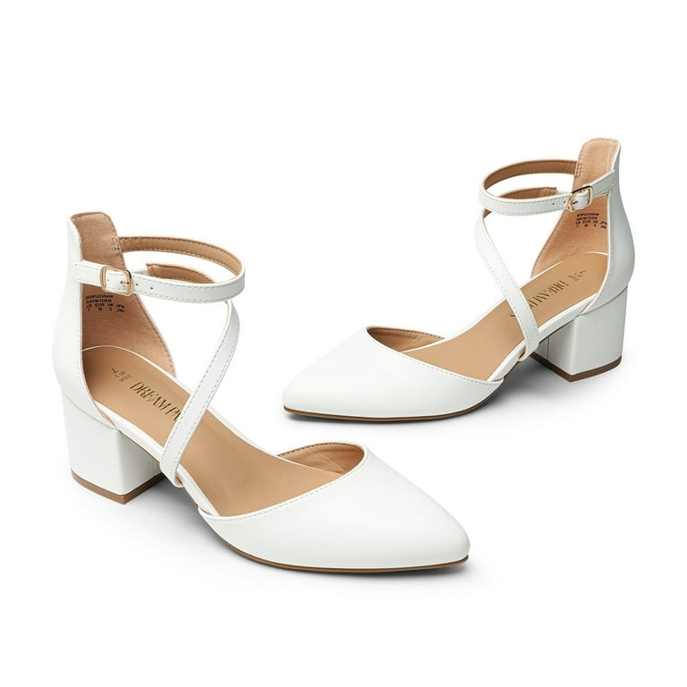 BURUDANI Women's Closed Pointed Toe Low Chunky Heels Pumps Ankle