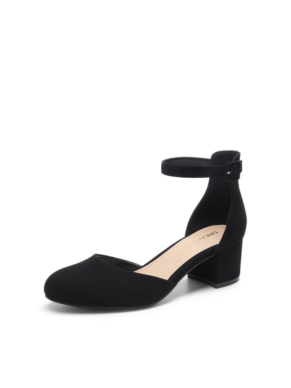 Women's Closed Round Toe Low Block Heels Ankle Strap Chunky Heel Pumps Dress Wedding Office Party Shoes
