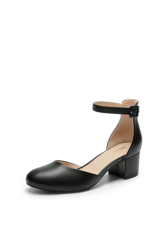Women's Closed Round Toe Low Block Heels Ankle Strap Chunky Heel Pumps Dress Wedding Office Party Shoes