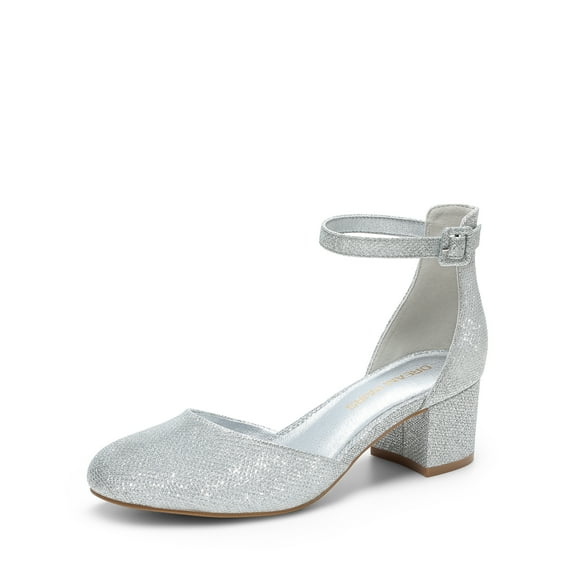 BURUDANI Women's Closed Round Toe Low Block Heels Ankle Strap Chunky Heel Pumps Dress Wedding Office Party Shoes