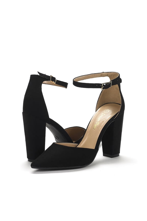 Women's Coco High Heels Chunky Block Pumps Pointed Closed Toe Ankle Strap Dress Shoes