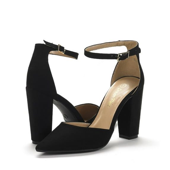 BURUDANI Women's Coco High Heels Chunky Block Pumps Pointed Closed Toe Ankle Strap Dress Shoes
