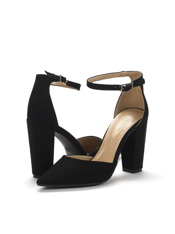 Women's Coco High Heels Chunky Block Pumps Pointed Closed Toe Ankle Strap Dress Shoes
