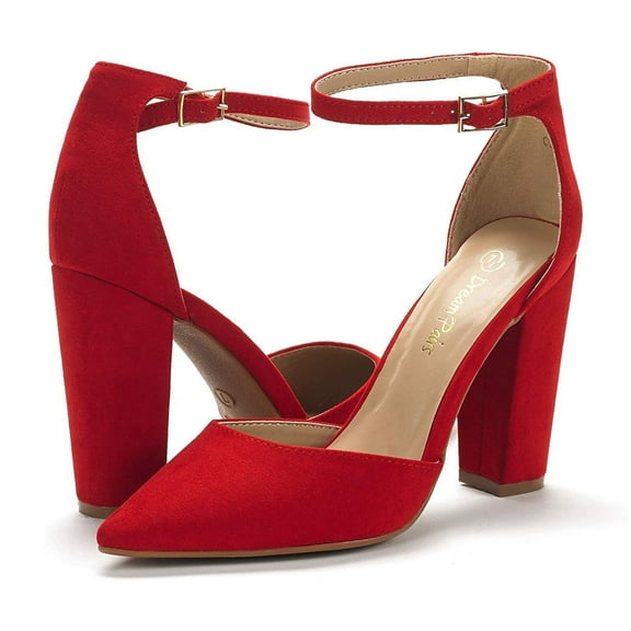 BURUDANI Women's Coco High Heels Chunky Block Pumps Pointed Closed Toe Ankle Strap Dress Shoes