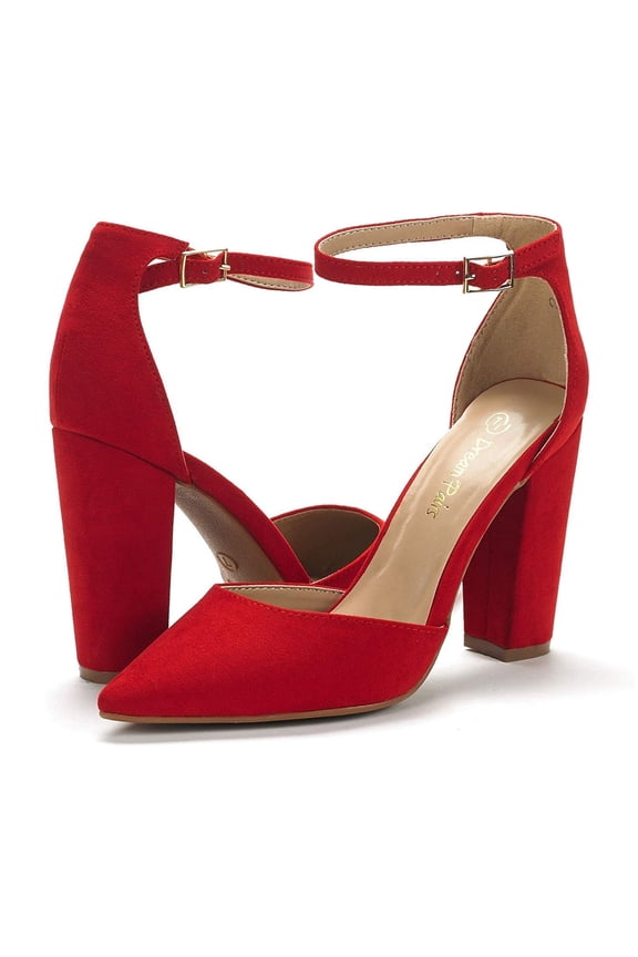 Women's Coco High Heels Chunky Block Pumps Pointed Closed Toe Ankle Strap Dress Shoes