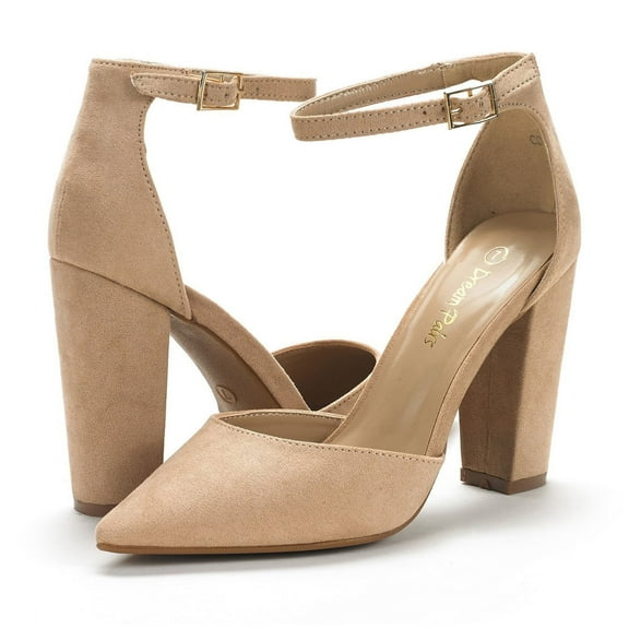 BURUDANI Women's Coco High Heels Chunky Block Pumps Pointed Closed Toe Ankle Strap Dress Shoes