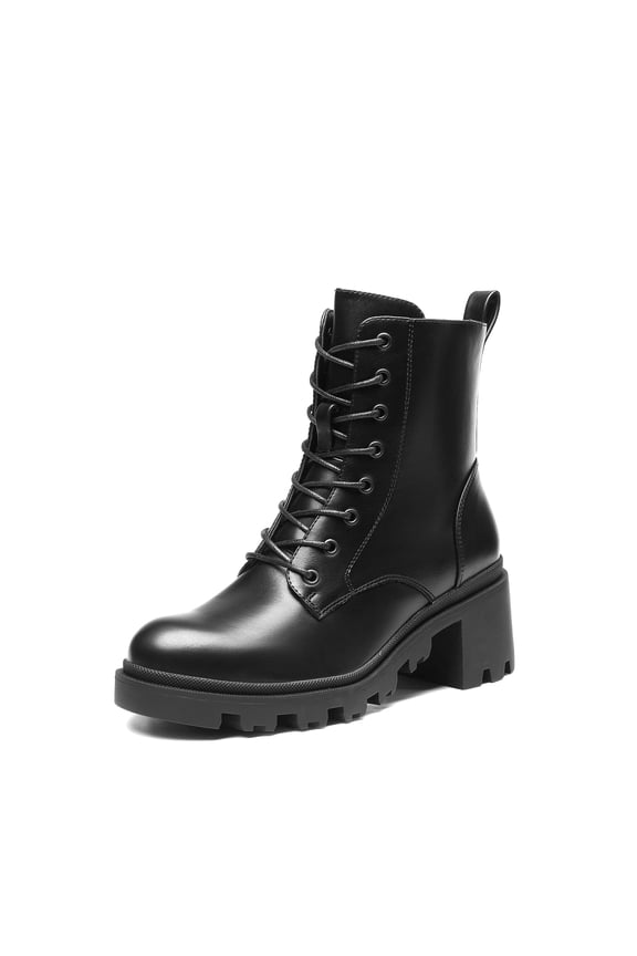 Women’s Combat Ankle Boots Low Chunky Heel Lug Sole Heeled Booties
