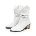 thumbnail image 1 of BURUDANI Women's Cowgirl Boots Mid Calf Western Cowboy Boots Round toe Chunky Heel Ankle Boots White Size10, 1 of 8