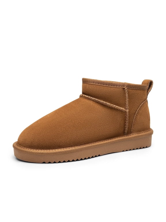 Women’s FuzzyClassic Ankle Winter Mini Boots Genuine Suede Water-Resistant Warm Snow Booties with Lining Memory-Foam Comfort & Slip-On Ease