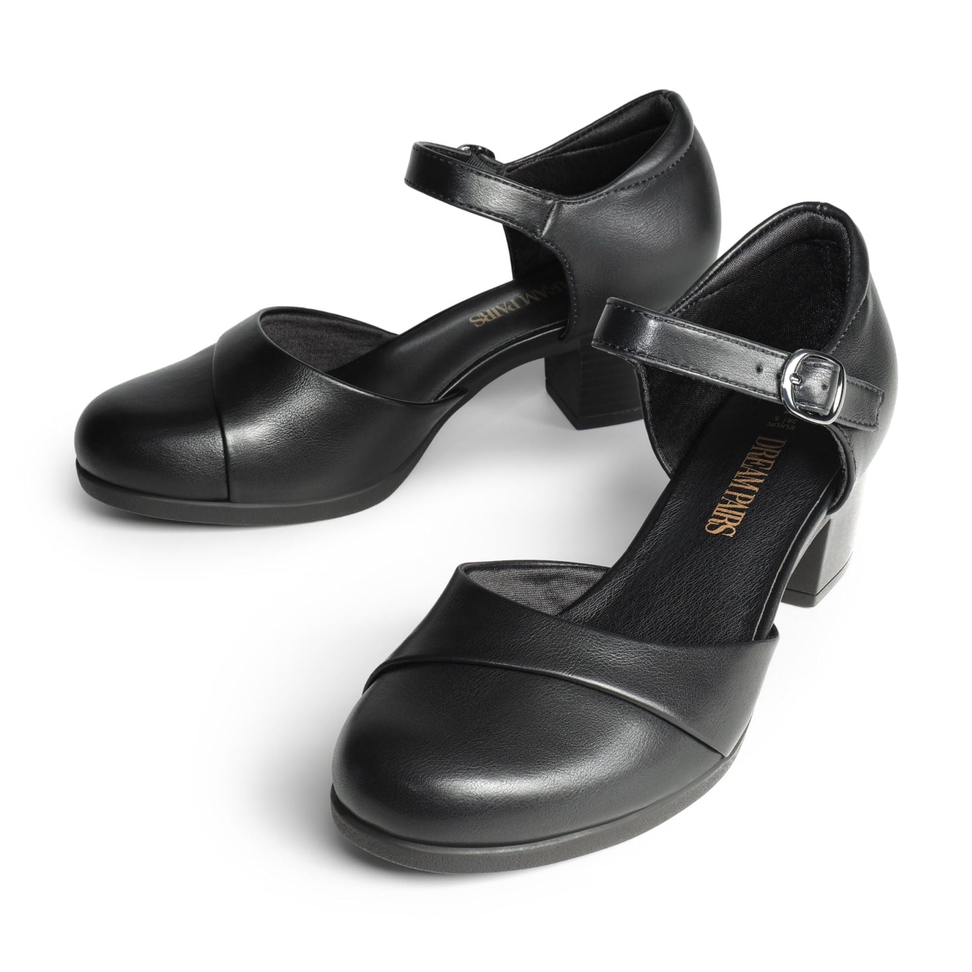 Women's Dress Shoes Mary Janes Comfortable Low Block Heels Pumps Round Closed Toe Chunky Ankle Strap Shoes for Work Flight