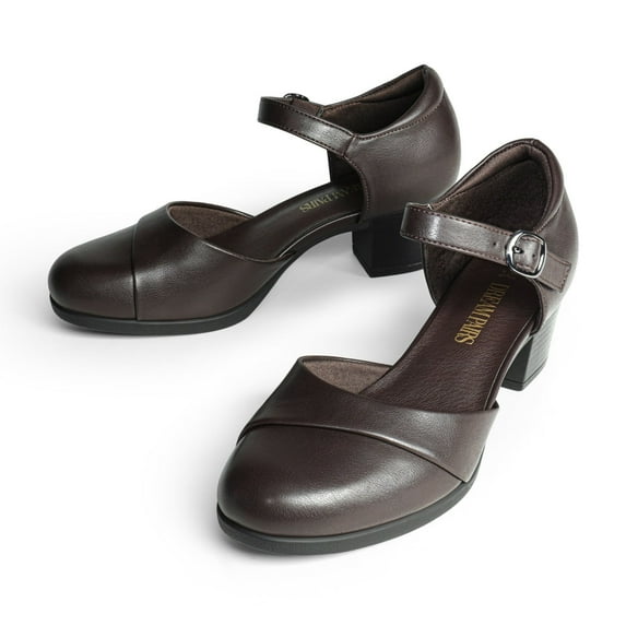 BURUDANI Women's Dress Shoes Mary Janes Comfortable Low Block Heels Pumps Round Closed Toe Chunky Ankle Strap Shoes for Work Flight