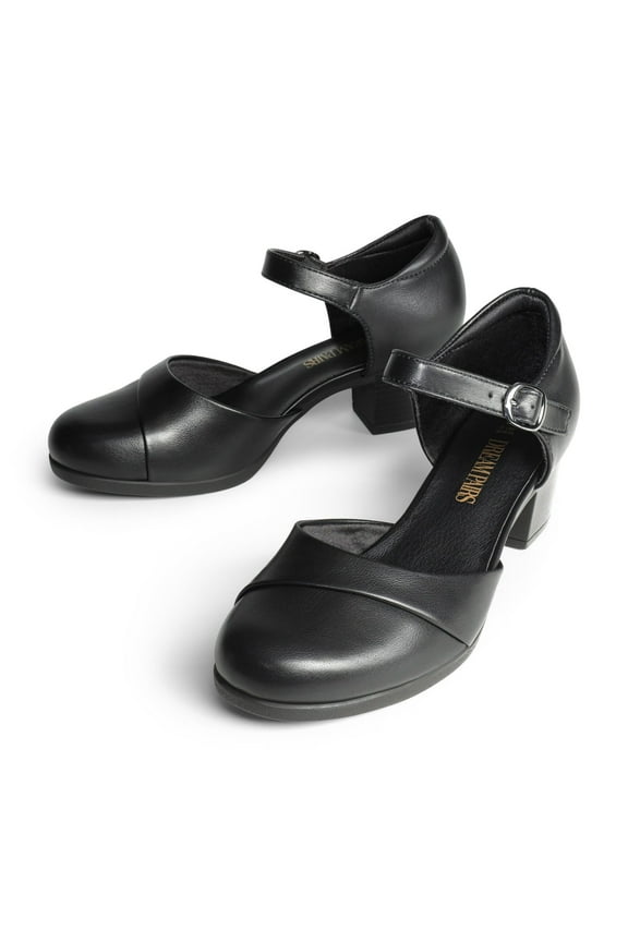 Women's Dress Shoes Mary Janes Comfortable Low Block Heels Pumps Round Closed Toe Chunky Ankle Strap Shoes for Work Flight