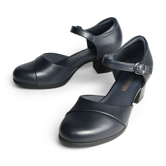 BURUDANI Women's Dress Shoes Mary Janes Comfortable Low Block Heels Pumps Round Closed Toe Chunky Ankle Strap Shoes for Work Flight
