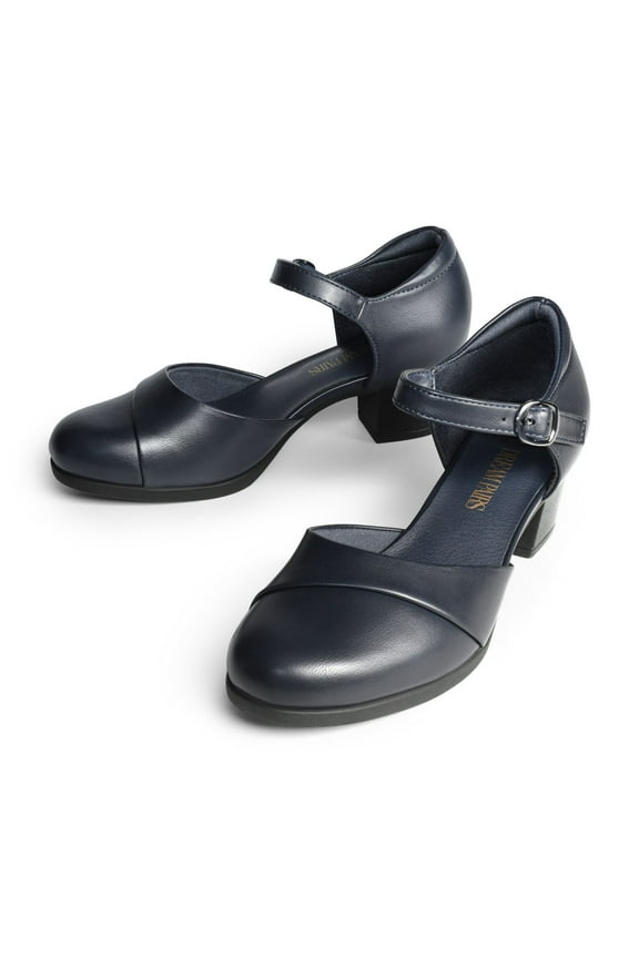Women's Dress Shoes Mary Janes Comfortable Low Block Heels Pumps Round Closed Toe Chunky Ankle Strap Shoes for Work Flight