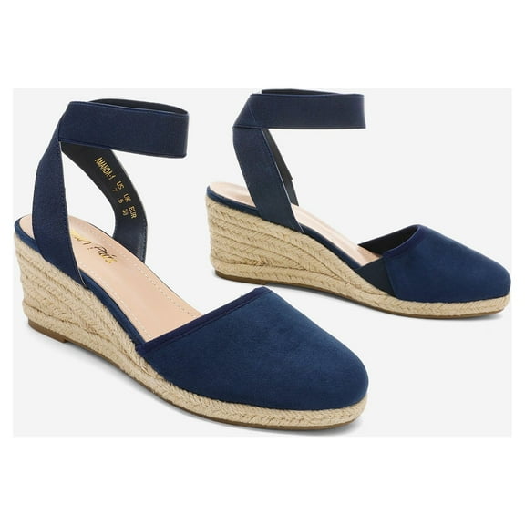 BURUDANI Women's Elastic Ankle Strap Espadrilles Wedge Sandals