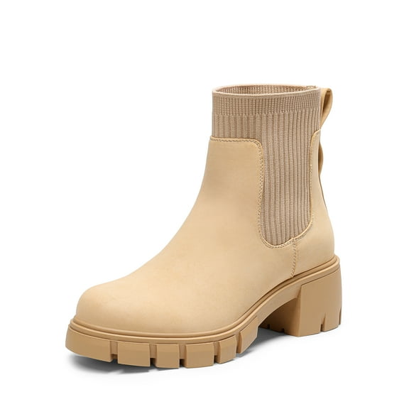 BURUDANI Women’s Elastic Chelsea Ankle Boots Low Chunky Heel Platform Lug Sole Booties