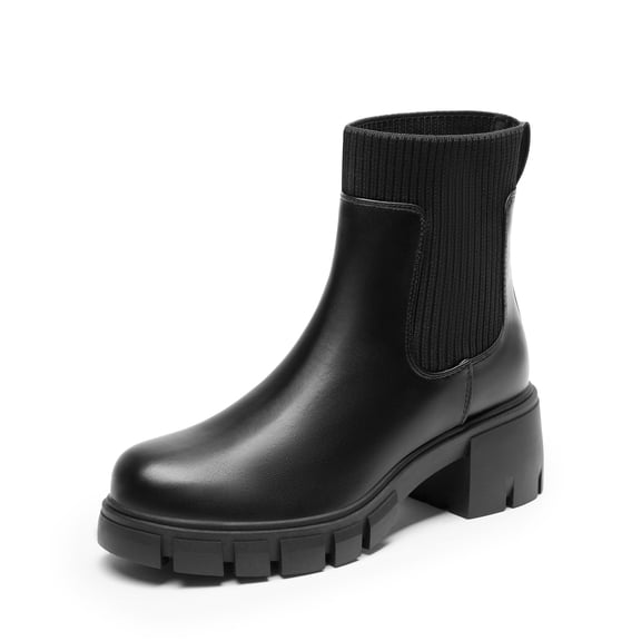 BURUDANI Women’s Elastic Chelsea Ankle Boots Low Chunky Heel Platform Lug Sole Booties